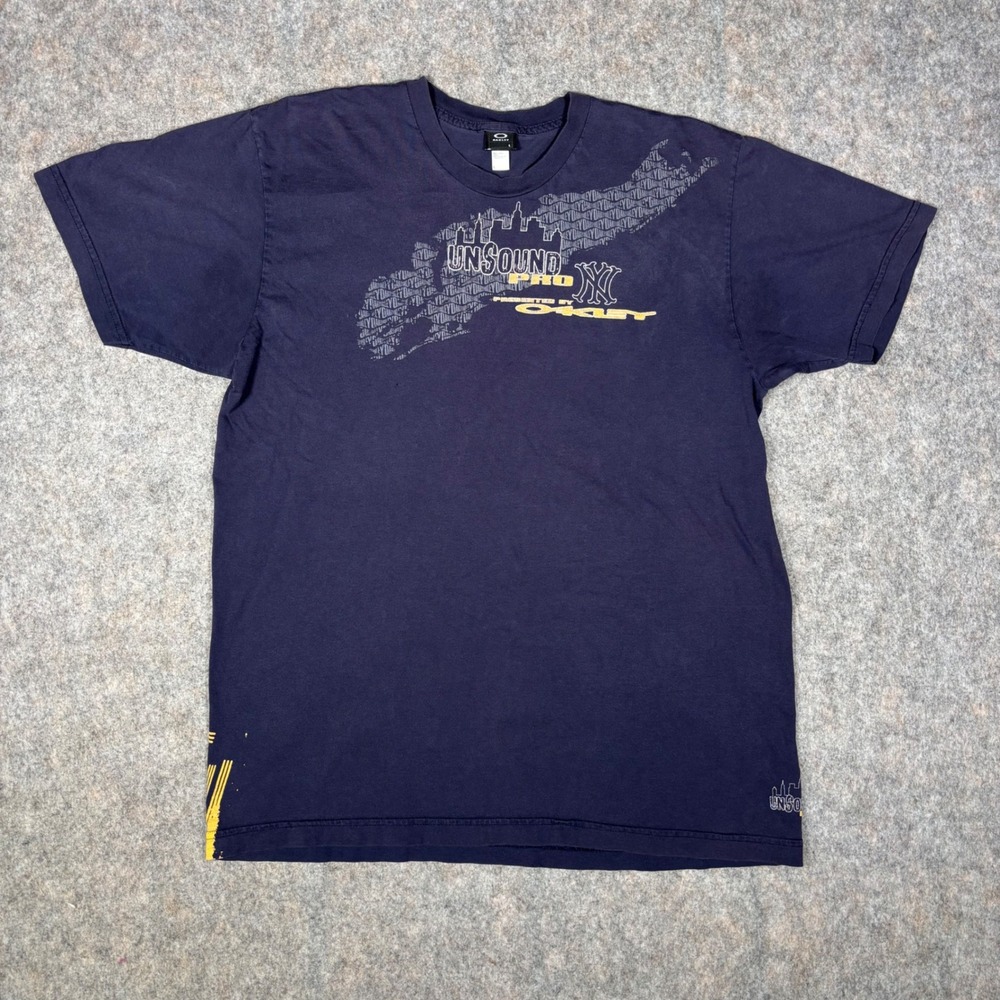 Oakley Unsound Pro NY T-Shirt Mens L Navy Blue Surf Contest Long Island NYC Tee